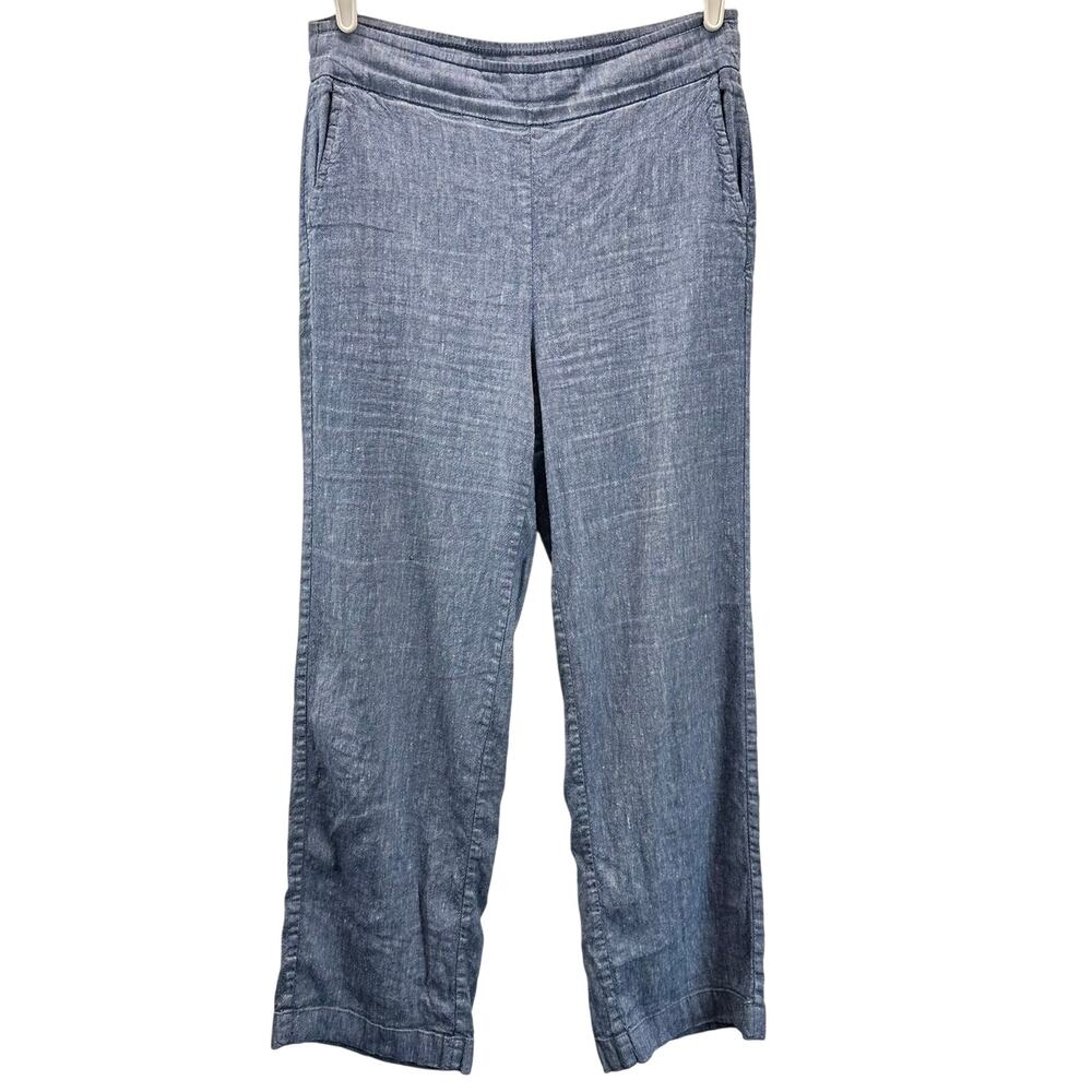 Chico's Stretch Linen Blend Wide Leg Pants Blue Pull On .5 6